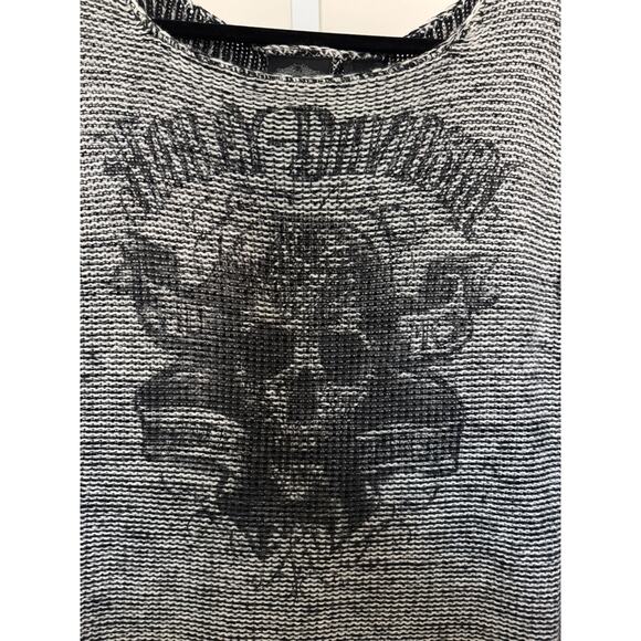 Harley Davidson Skull Print Sweater Gray Open Knit Pullover Wide Neck Size M - Picture 2 of 5